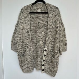 Club Monaco (Small) - Alpaca Blend Chunky Knit Snap Button Marled Gray Cardigan